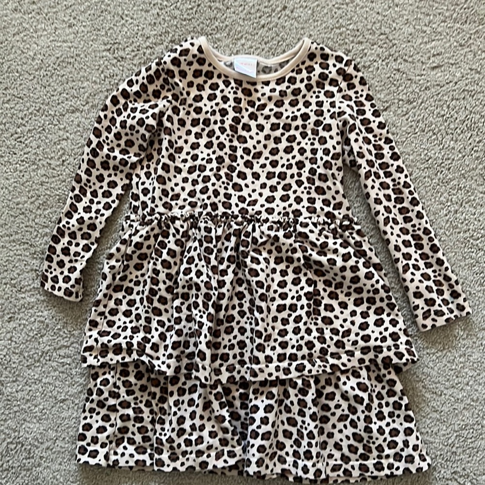 Hanna Andersson Girls Leopard Print Tiered Dress in Sz 4